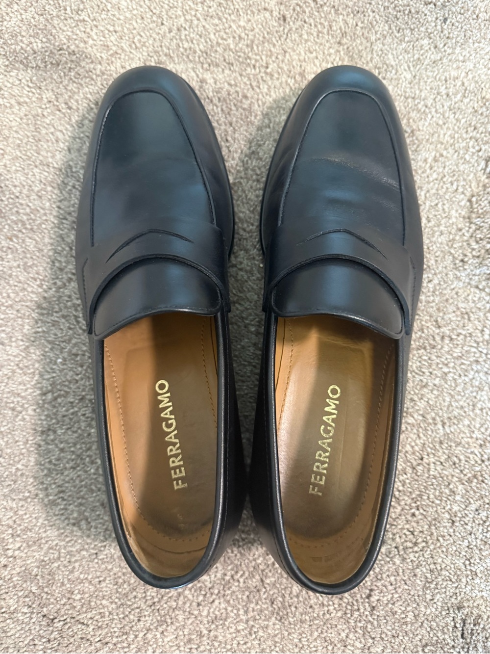 Salvatore Ferragamo Black Leather Slip-On Loafers